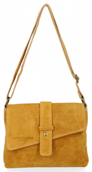 GEANȚĂ DIN PIELE tip poștaș Vittoria Gotti muştar V2003