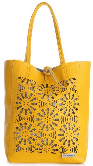 GEANȚĂ DIN PIELE shopper bag Vittoria Gotti galben V577