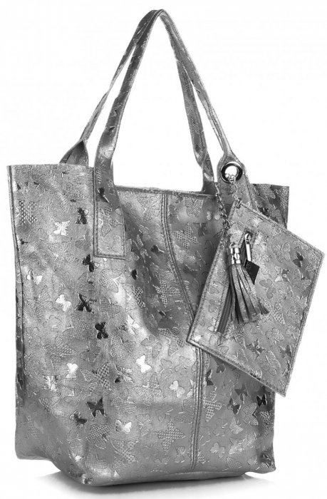 GEANȚĂ DIN PIELE shopper bag Genuine Leather gri 555