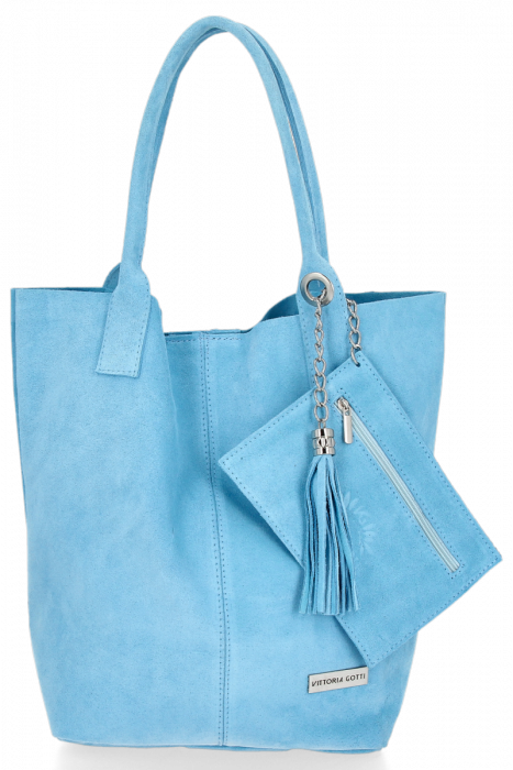 Kožené kabelka shopper bag Vittoria Gotti svetlo modrá V5190