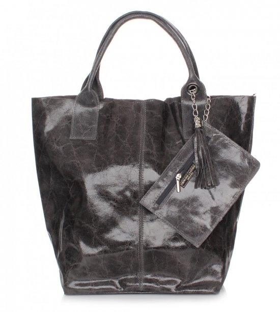 Kožené kabelka shopper bag Genuine Leather šedá 788