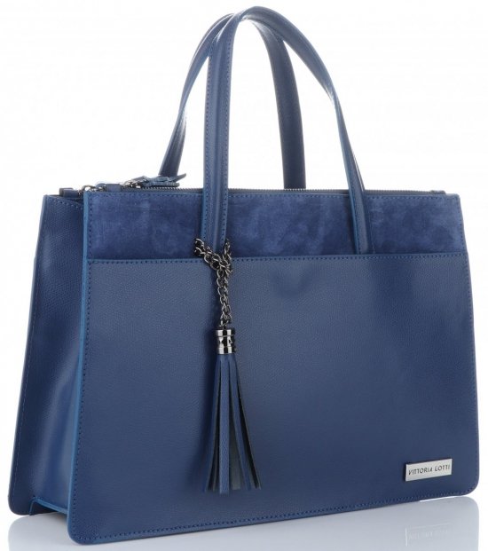 Kožené kabelka aktovka Vittoria Gotti modrá V8832