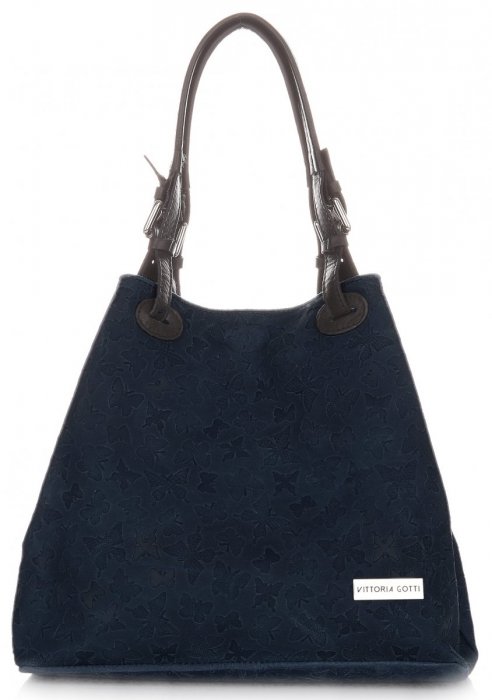 Kožené kabelka shopper bag Vittoria Gotti tmavo modrá V2050