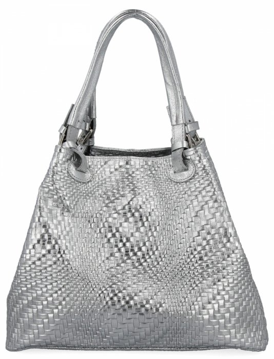 Módna kožená taška Shopper Bag 527 Strieborná