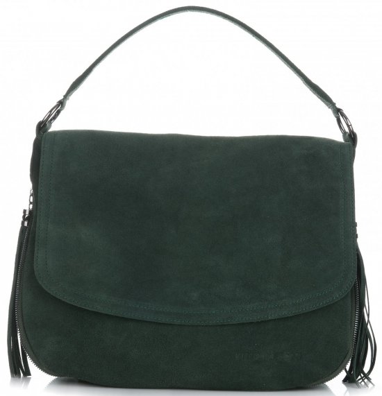 Kožené kabelka listonoška Vittoria Gotti fľašková zelená V5022