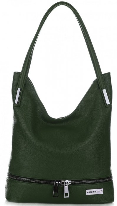 Kožené kabelka univerzálna Vittoria Gotti fľašková zelená V1766