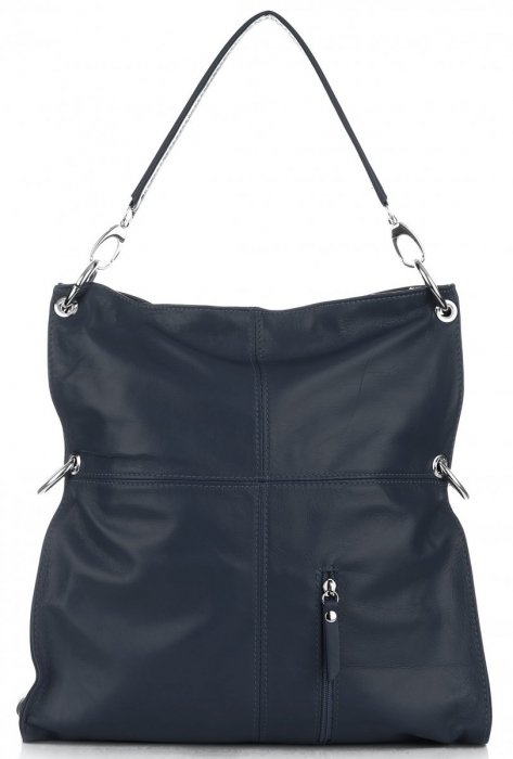 Kožené kabelka shopper bag Vera Pelle tmavo modrá 25