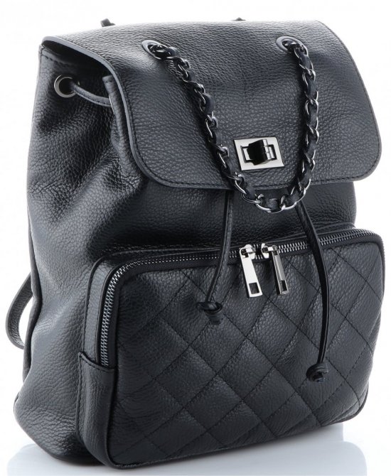 Kožené kabelka batôžtek Genuine Leather čierna 5627