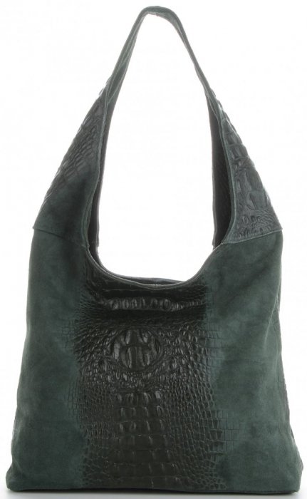 Kožené kabelka shopper bag Vera Pelle fľašková zelená A1