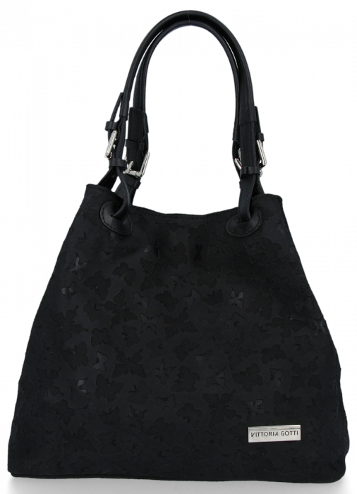 Kožené kabelka shopper bag Vittoria Gotti čierna V2050
