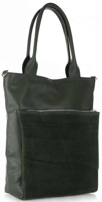 Kožené kabelka shopper bag Vittoria Gotti fľašková zelená V270