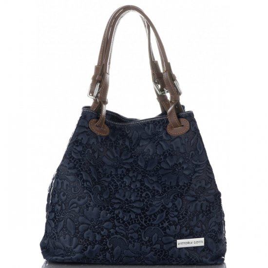 Kožené kabelka shopper bag Vittoria Gotti tmavo modrá V80049