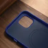 iCarer Litchi Premium Leather Case skórzane etui iPhone 14 Plus magnetyczne z MagSafe ciemnoniebieski (WMI14220711-DB)