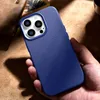 iCarer Litchi Premium Leather Case skórzane etui iPhone 14 Pro Max magnetyczne z MagSafe ciemnoniebieski (WMI14220712-DB)