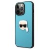 Karl Lagerfeld KLHCP13XPKMB iPhone 13 Pro Max 6,7 niebieski/blue hardcase Leather Ikonik Karl`s Head Metal