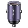 USAMS Ładowarka samochodowa  1xUSB+1xUSB-C C38 30W PD Fast Charge z wbudowanym pieścieniem fioletowy/purple CC206CC02 (US-CC206)