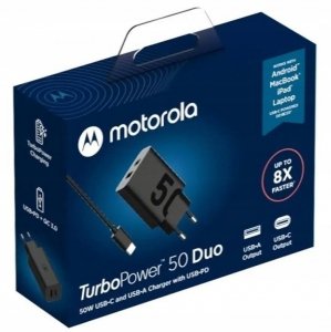 Oryginalna ładowarka sieciowa Motorola 50W Duo USB-C + USB-A TURBO-POWER PD MC-502 z oryginalnym kablem 50W (oryg. opakowanie) 