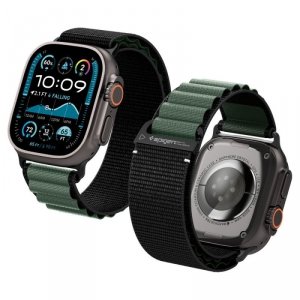 Spigen WBF1 Pasek tkaninowy / opaska materiałowa Apple Watch Ultra 49 mm | Series 11/10 46 mm | 9/8/7/SE 45/44 mm – Czarno-zielony