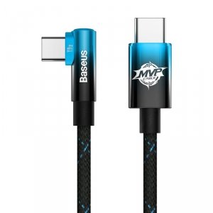 Baseus MVP Elbow kątowy kabel przewód Power Delivery z bocznym wtykiem USB Typ C / USB Typ C 2m 100W 5A niebieski (CAVP000721)
