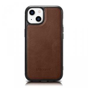 iCarer Leather Oil Wax etui pokryte naturalną skórą do iPhone 14 brązowy (WMI14220717-BN)