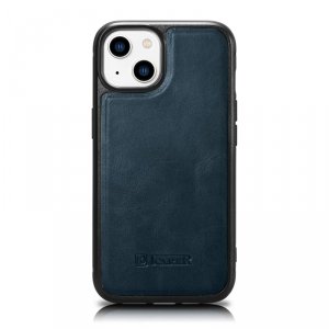 iCarer Leather Oil Wax etui pokryte naturalną skórą do iPhone 14 Plus niebieski (WMI14220719-BU)