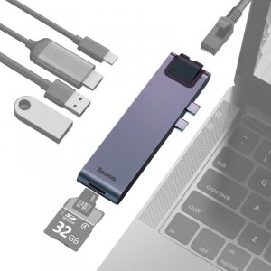 Baseus wielofunkcyjny HUB 7w1 stacja dokująca USB C Thunderbolt (MacBook Pro 2016 / 2017 / 2018) szary