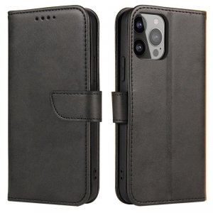 Etui z klapką i portfelem Magnet Case do iPhone 15 - czarne