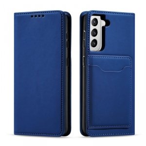 Magnet Card Case etui do Samsung Galaxy S22+ (S22 Plus) pokrowiec portfel na karty kartę podstawka niebieski