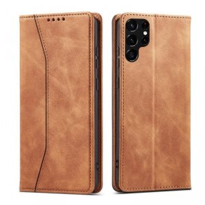 Magnet Fancy Case etui do Samsung Galaxy S22 Ultra pokrowiec portfel na karty kartę podstawka brązowy