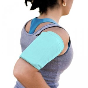 Elastyczny materiałowy armband opaska na ramię do biegania fitness M niebieska