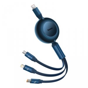 Baseus Bright Mirror 2 zwijany kabel przewód 3w1 USB Typ C - micro USB + Lightning + USB Typ C 3.5A 1.1m niebieski (CAMJ010203)