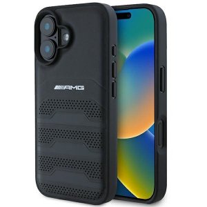 AMG AMHCP16SGSEBK iPhone 16  6.1 czarny/black hardcase Leather Debossed Lines Black Logo