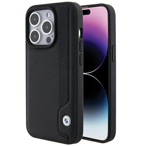 BMW BMHCP15X22RBDK iPhone 15 Pro Max 6.1 czarny/black hardcase Leather Blue Dots