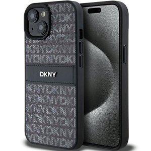 DKNY DKHCP15SPRTHSLK iPhone 15 / 14 / 136.1 czarny/black hardcase Leather Mono Stripe & Metal Logo