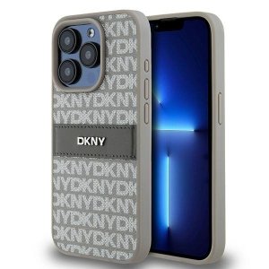 DKNY DKHCP15LPRTHSLE iPhone 15 Pro6.1 beżowy/beige hardcase Leather Mono Stripe & Metal Logo