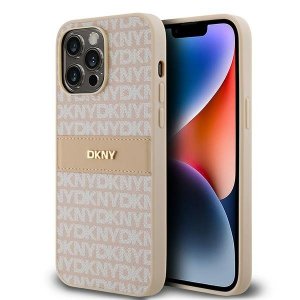 DKNY DKHCP14LPRTHSLP iPhone 14 Pro6.1 różowy/pink hardcase Leather Mono Stripe & Metal Logo