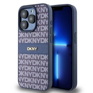 DKNY DKHCP15LPRTHSLB iPhone 15 Pro6.1 niebieski/blue hardcase Leather Mono Stripe & Metal Logo