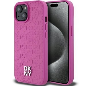 DKNY DKHMP15SPSHRPSP iPhone 15 / 14 / 136.1 różowy/pink hardcase Leather Pattern Metal Logo MagSafe