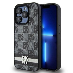 DKNY DKHCP15LPCPTSSK iPhone 15 Pro6.1 czarny/black hardcase Leather Checkered Mono Pattern & Printed Stripes