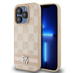 DKNY DKHCP15LPCPTSSP iPhone 15 Pro6.1 różowy/pink hardcase Leather Checkered Mono Pattern & Printed Stripes