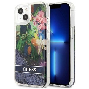 Guess GUHCP13SLFLSB iPhone 13 mini 5,4 niebieski/blue hardcase Flower Liquid Glitter