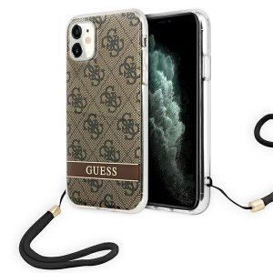 Guess GUOHCN61H4STW iPhone 11 brązowy/brown hardcase 4G Print Strap
