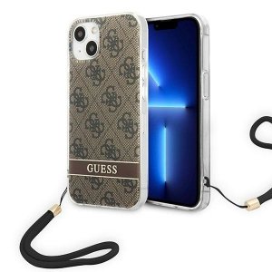 Guess GUOHCP14SH4STW iPhone 14 / 15 / 13 6.1 brązowy/brown hardcase 4G Print Strap
