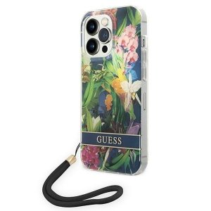 Guess GUOHCP14XHFLSB iPhone 14 Pro Max 6,7 niebieski/blue hardcase Flower Strap