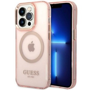 Guess GUHMP14XHTCMP iPhone 14 Pro Max 6,7 różowy/pink hard case Gold Outline Translucent MagSafe