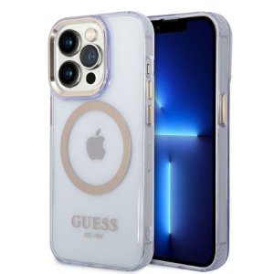 Guess GUHMP14LHTCMU iPhone 14 Pro 6.1 purpurowy/purple hard case Gold Outline Translucent MagSafe