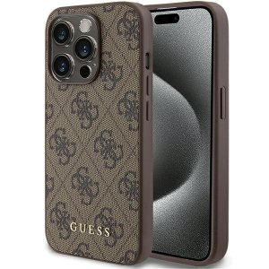 Guess GUHCP15LG4GFBR iPhone 15 Pro 6.1 brązowy/brown hard case 4G Metal Gold Logo