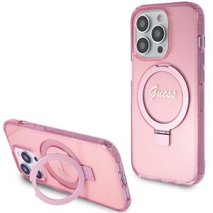 Guess GUHMP15LHRSGSP iPhone 15 Pro 6.1 różowy/pink hardcase Ring Stand Script Glitter MagSafe