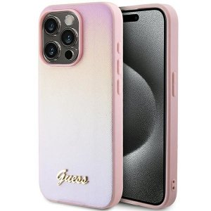 Guess GUHCP15LPSAIRSP iPhone 15 Pro 6.1 różowy/pink hardcase Saffiano Iridescent Script