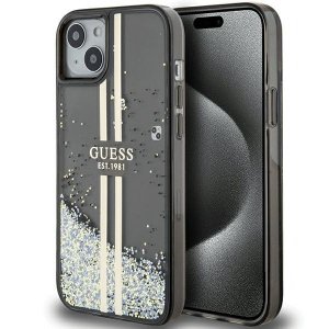 Guess GUHCP15MLFCSEGK iPhone 15 Plus / 14 Plus 6.7 czarny/black hardcase Liquid Glitter Gold Stripes